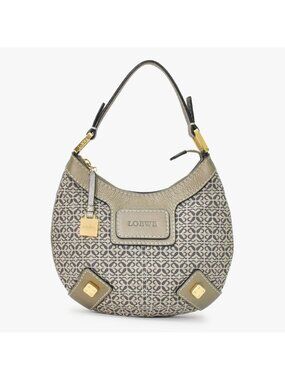 Loewe New Road Line Anagram Bag Silver Canvas Leather Gold